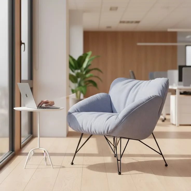 Open-plan office with varied seating arrangements
